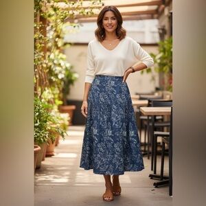 S Deer Navy Floral A-Line Skirt